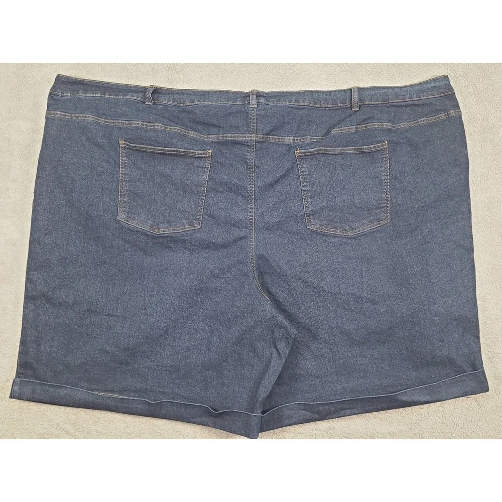 Woman Within Womens 42W Dark Wash Denim Bermuda Shorts Stretch Cuffed Blue
